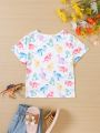 SHEIN Kids QTFun Toddler Girls' Cute Dinosaur Pattern T-shirt