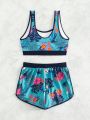 SHEIN Swim SPRTY Floral Print Two-piece Swimsuit Set