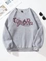 Women's Fleece Pullover Hoodie With Letter Print