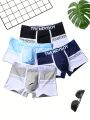 Men 4pcs Letter Graphic Contrast Piping Boxer Brief