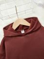 SHEIN Kids Cooltwn Big Girls' Basic Knitted Hoodie & Solid Knitted T-shirt & Knitted Joggers For Fall And Winter