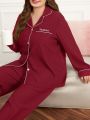 Plus Letter Embroidery Contrast Piping PJ Set