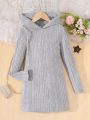 SHEIN Kids EVRYDAY Teen Girls' Knitted Solid Color Slim Fit Casual Hooded Sweater Dress