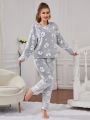 Cartoon Graphic Flannel PJ Set