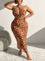 SHEIN Swim Vcay Plus Size Women'S Leopard Printed Halter Neck Separated Bikini Set