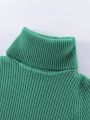 SHEIN Kids EVRYDAY Little Girls' Solid Color Ribbed Turtleneck Knitted Sweater