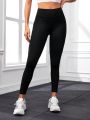 SHEIN Yoga Basic High Waisted Sport Leggings With Side Mesh Insert And Pocket