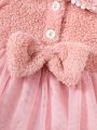 Fashionable And Elegant Plush Bowknot Decorated Baby Girl Dress