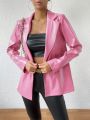 Solid Color Pointed Collar Blazer Jacket