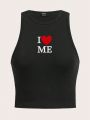 SHEIN EZwear Heart & Slogan Graphic Tank Top