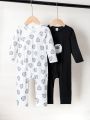 Baby Boys' Casual Lamb Print Two-piece Jumpsuit For Fall And Winter