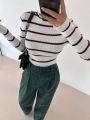 DAZY Kpop Striped Pattern Turtle Neck Knit Sweater For Layering