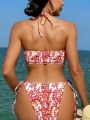 SHEIN Swim Vcay Women's Floral Printed Halter Neck Bikini Swimsuit Set