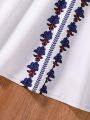 SHEIN Kids Nujoom Little Girls' Casual Floral Print V-Neck Bell Sleeve Dress