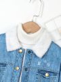 SHEIN Kids HYPEME Young Girl Figure & Letter Graphic Thermal Lined Denim Jacket