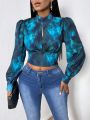 SHEIN SXY Tie-dyed Backless Stand Collar Cropped Shirt With Straps