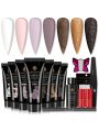 Saviland Poly Gel Nail Extension Kit - 7 Colors All-In-One Poly Gel Nail Kit with White Brown Gold Builder Nail Gel, Slip Solution Nail Tools for Nails Enhancement Manicure Beginner Starter Kit