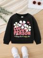 Baby Girls' Casual Cartoon Printed Long Sleeve Round Neck Sweatshirt, Suitable For Fall And Winter