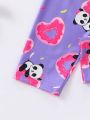 Little Girls' Cartoon Panda & Doughnut Print Homewear Set