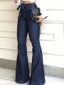 Women's High Waist Flared Jeans With Belt