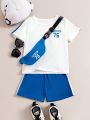 SHEIN Kids EVRYDAY 2pcs/Set Toddler Boys' Fashionable Stylish Letter Printed Short Sleeve T-Shirt And Shorts Outfits Summer