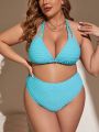 SHEIN Swim Basics Plus Size Solid Color Swimwear Set