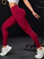 SHEIN Yoga Basic Solid Color High-waisted Sports Leggings With Cell Phone Pocket