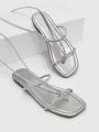 Cuccoo Everyday Collection Women Rhinestone Decor Flat Sandals, Glamorous Plastic Strappy Sandals