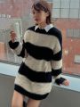 FriFul Two Tone Drop Shoulder Oversized Sweater Without Blouse