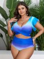 SHEIN Swim Vcay Plus Size Women'S Gradient Butterfly Sleeve Swimsuit Set