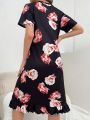 Women's Floral Printed Short Sleeve Sleep Dress