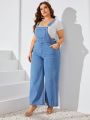 SHEIN Privé Plus Size Women's Denim Overalls Jumpsuit