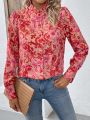 Floral Print Ruffle Hem Trim Decor Shirt