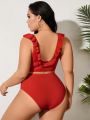 SHEIN Swim Vcay Plus Size Women'S Swimsuit Set With Patchwork & Ruffles