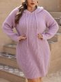 SHEIN Unity Plus Size Long-sleeved Hooded Sweater Dress With Dropped Shoulder