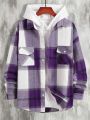 Men Plaid Print Drop Shoulder Flap Pocket Shirt Without Hoodie