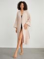 SHEIN Leisure Women'S Belted Wide Sleeve Bathrobe For Home, Soft Skin-Friendly, Comfortable And Breathable.