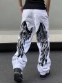 Men Wing Print Straight Leg Jeans