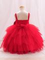 Little Girls' Sequin Mesh Dress With Bowknot Decoration