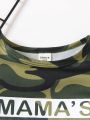 Toddler Boys' Camouflage Letter Printed Short Sleeve T-Shirt With Elastic Waist Washed Ripped Jeans Pants