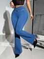 SHEIN ICON Y2k Blue Elastic Cross Waist Tight Flare Jeans With Low Waist And Mid Rise For Women Casual Wear