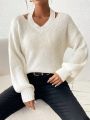 SHEIN LUNE Solid Color Hollow Out Oversized Casual Sweater With Drop Shoulder