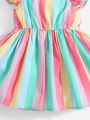 SHEIN Baby Rainbow Stripe Cap Sleeve Dress