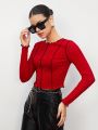 SHEIN BIZwear Color-Blocking Border Decor Long Sleeve T-Shirt