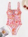 SHEIN Swim Vcay Full Printed One-Piece Swimsuit With Spaghetti Straps