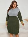 SHEIN LUNE Plus Colorblock Drop Shoulder Sweater Dress