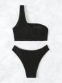 SHEIN Swim Chicsea Solid Color One Shoulder Swimsuit Set
