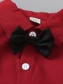 SHEIN Kids FANZEY Young Boy Bow Front Shirt & Suspender Pants