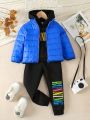 SHEIN Kids Cooltwn 3pcs/set Girls' Letter Print Hoodie, Pants & Solid Color Padded Jacket