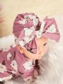 SHEIN Newborn Baby Girls' Floral Printed Long Sleeve Bodysuit With Ruffled Shoulder & Large Bow Headband Set